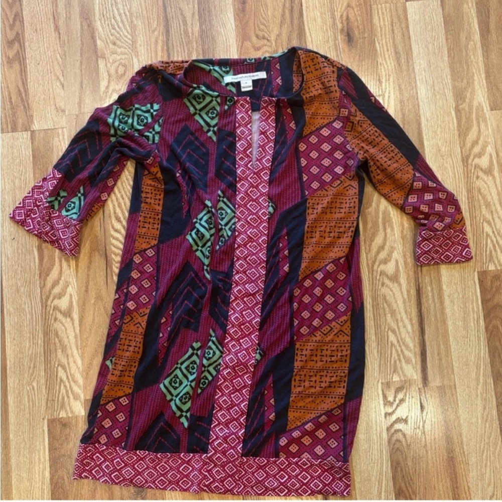 Diane von Furstenberg Burgundy, Teal & Rust Geometric Dress vintage 2000s